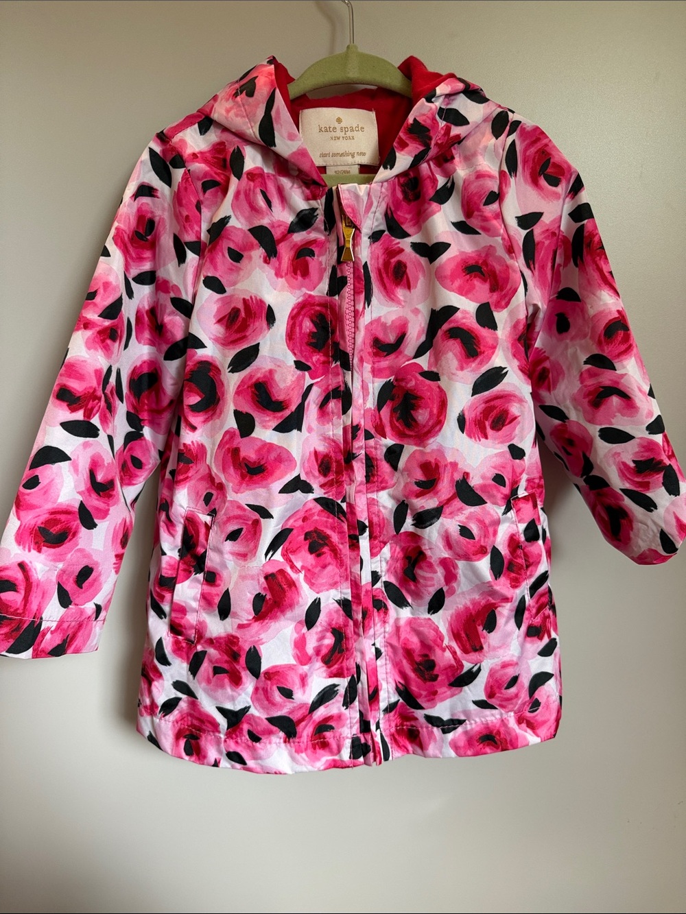 kate spade Girls' Pink Floral Hooded Raincoat